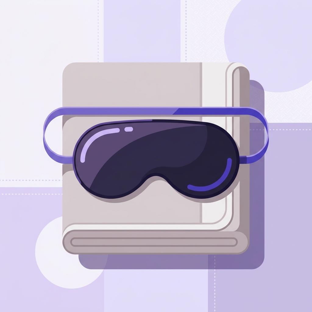 Illustration of a sleep mask air-drying on a folded towel