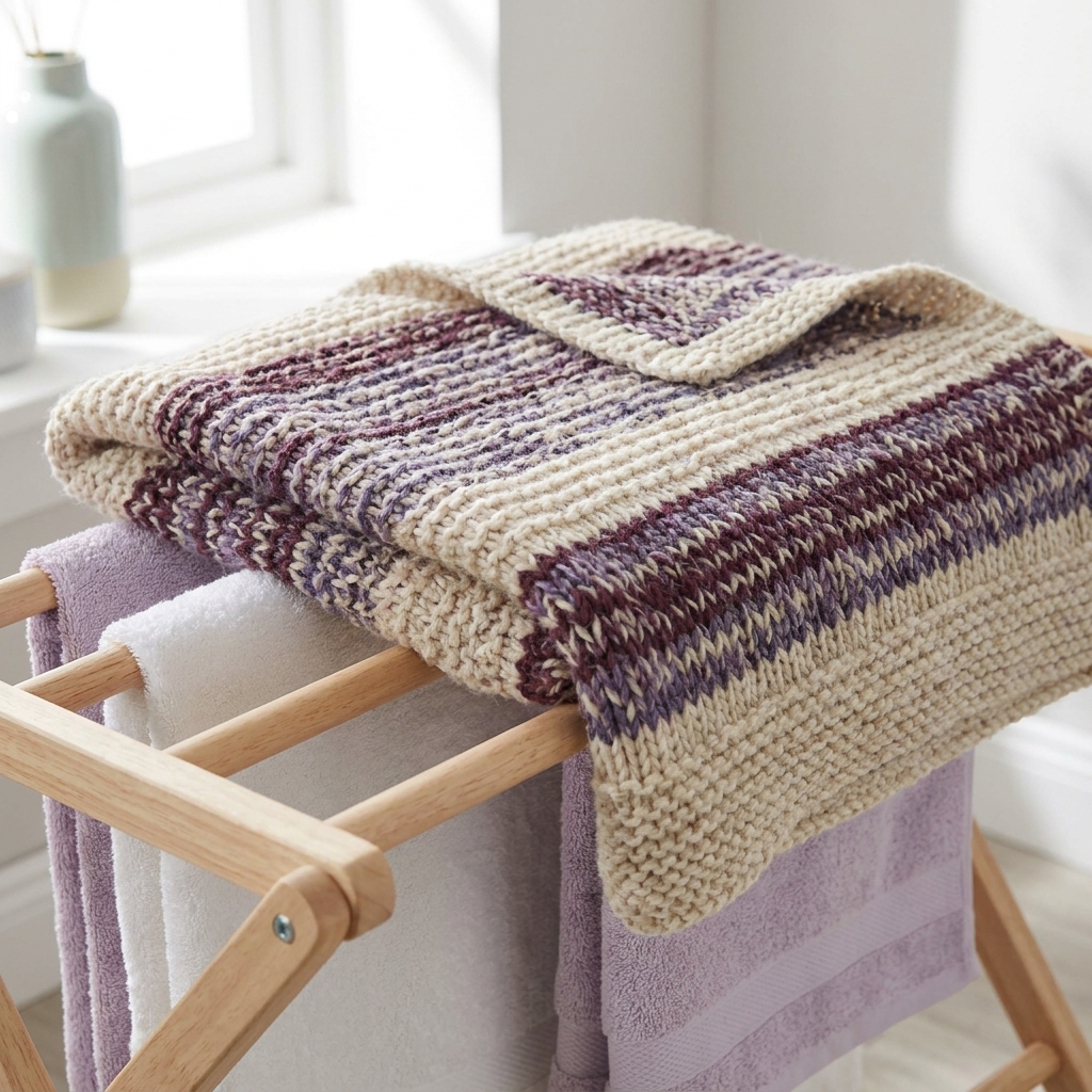 Close up of wool blanket texture drying flat on a wooden drying rack with folded towels underneath soft natural light minimalist tidy composition can i wash a wool blanket in a washing machine