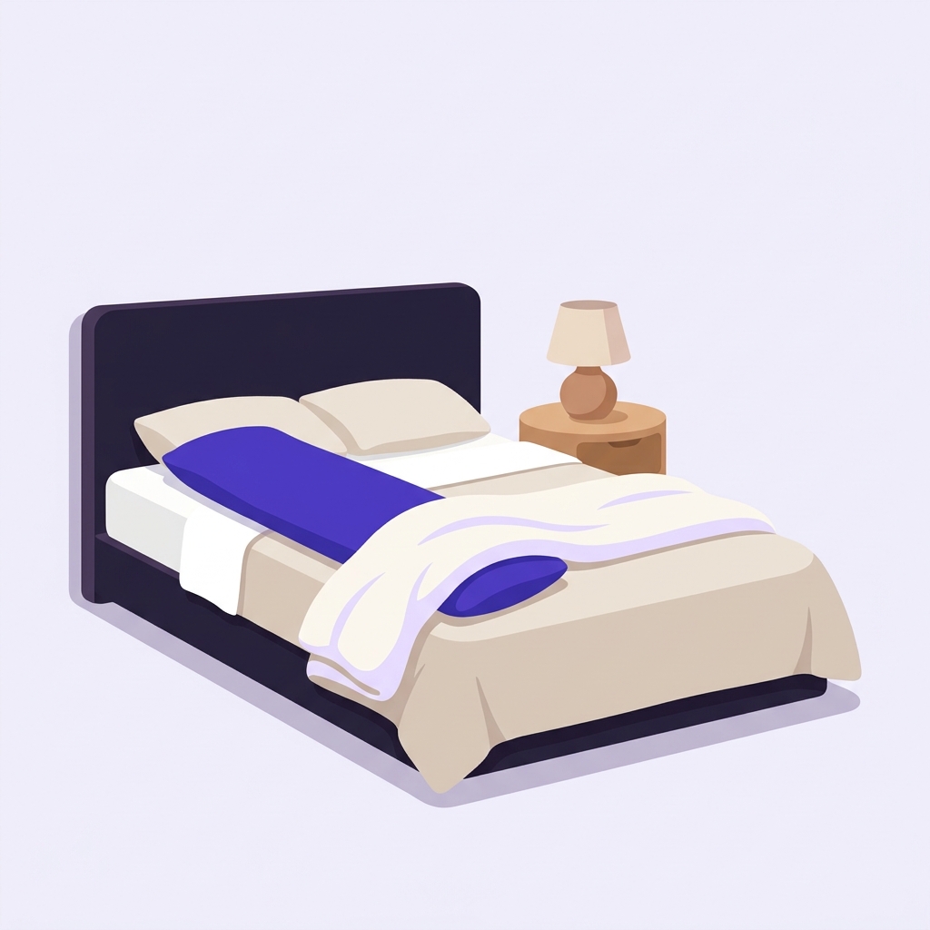 Minimal 2D vector of a side sleeping bed setup showing a long body pillow placed along the bed with a mid section tucked between duvet folds to indicate leg support whats the difference between a bolster pillow and a body pillow