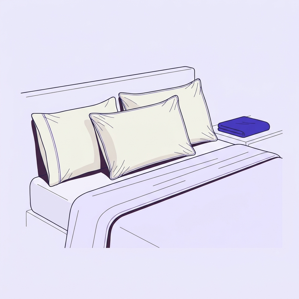 Three pillows in standard queen and king sizes on a tidy bed with fitted protectors showing fit differences