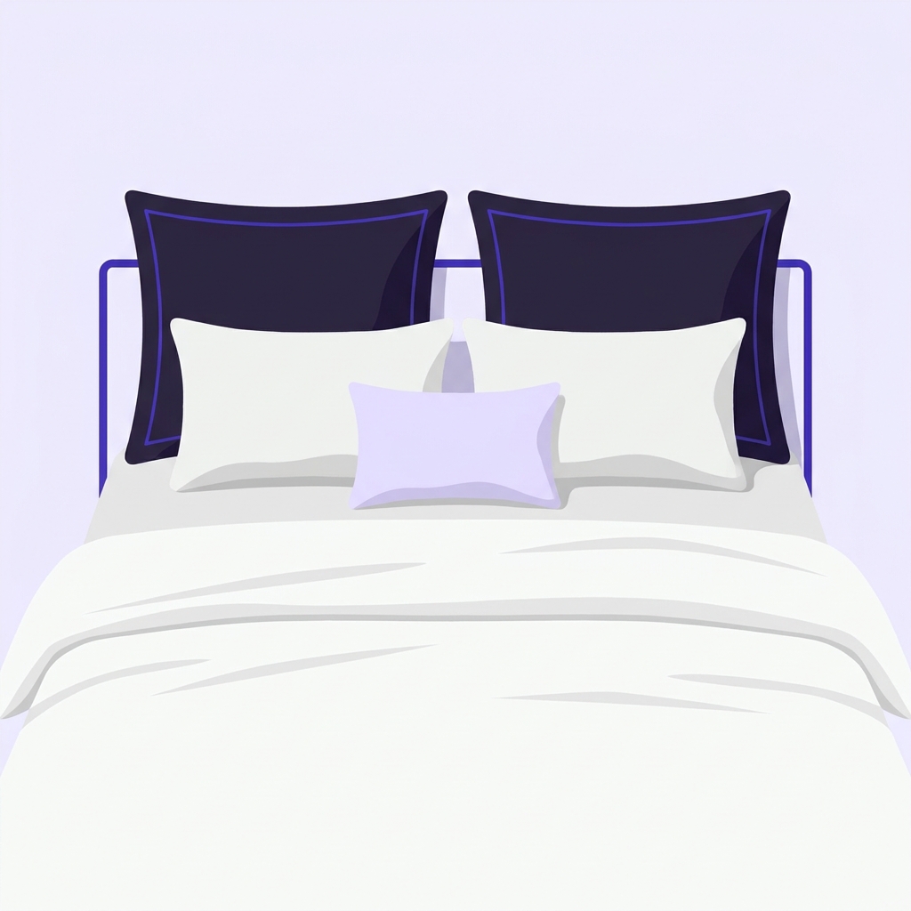 A styled bed with layered square Euro shams behind rectangular sleeping pillows